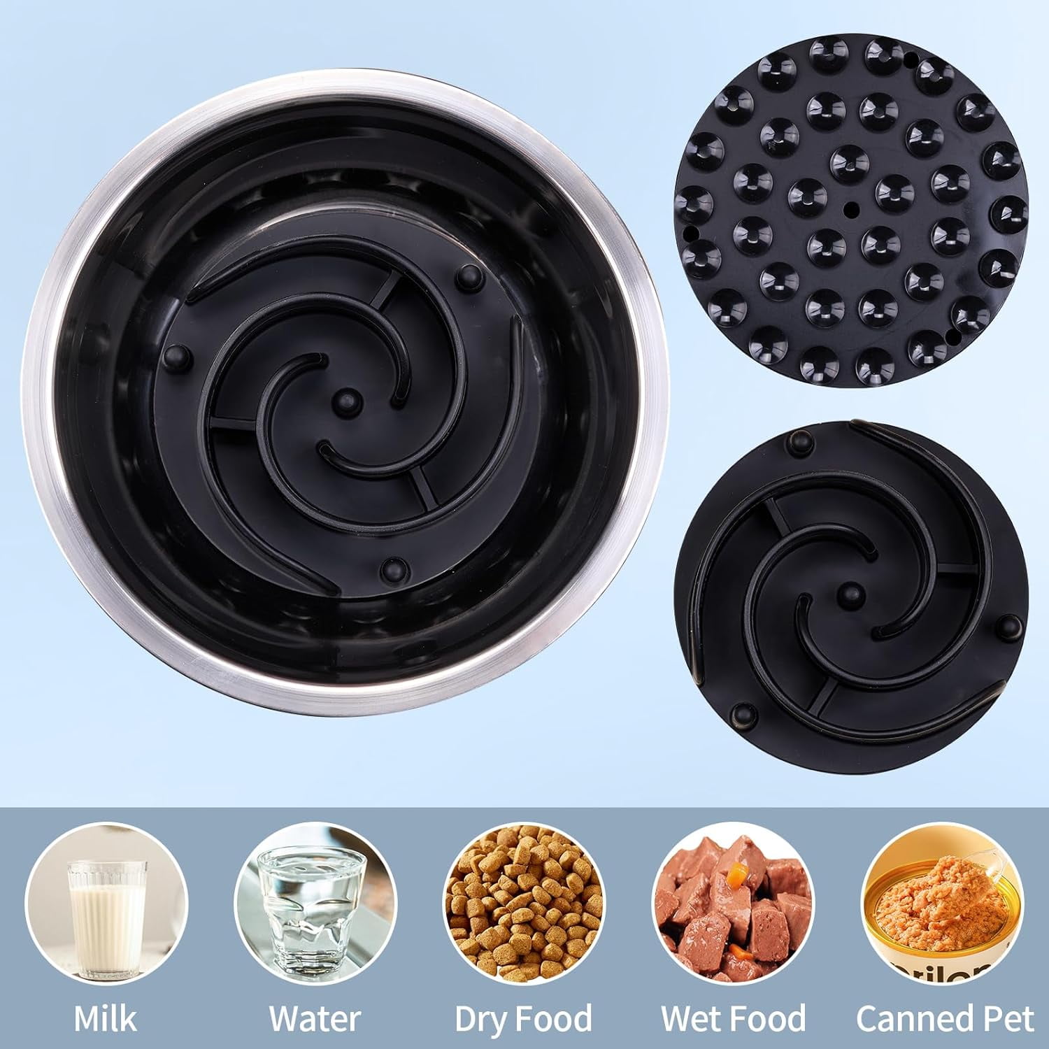 Slow Feeder Dog Bowls Insert,  Soft Silicone Slow Eating Feeder Insert with Suction Cups for Small, Medium and Large Dogs, Fit into Basic and Elevated Dog Bowls, Black Black,XL