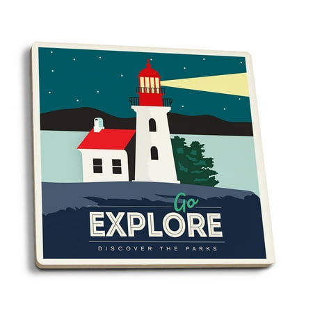 

Go Explore (Lighthouse) Discover the Parks Vector Style (Absorbent Ceramic Coasters Set of 4 Matching Images Cork Back Kitchen Table Decor)