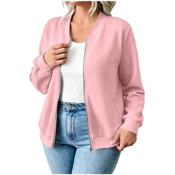 Bomber Jackets for Women Fashion 2026 Zip Up School Jackets Long Sleeve Sweatshirts Fall Coat Outerwear Lightweight Casual Windbreaker with Pockets