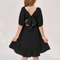 thumbnail image 4 of Jinhomg Babydoll Mini Dress for Girls Cute Tie Backless Mini Dresses Casual Puffy Sleeve Tie Back Summer Dress Princess Style Pleated Flowy Dresses Black 7 Years, 4 of 7