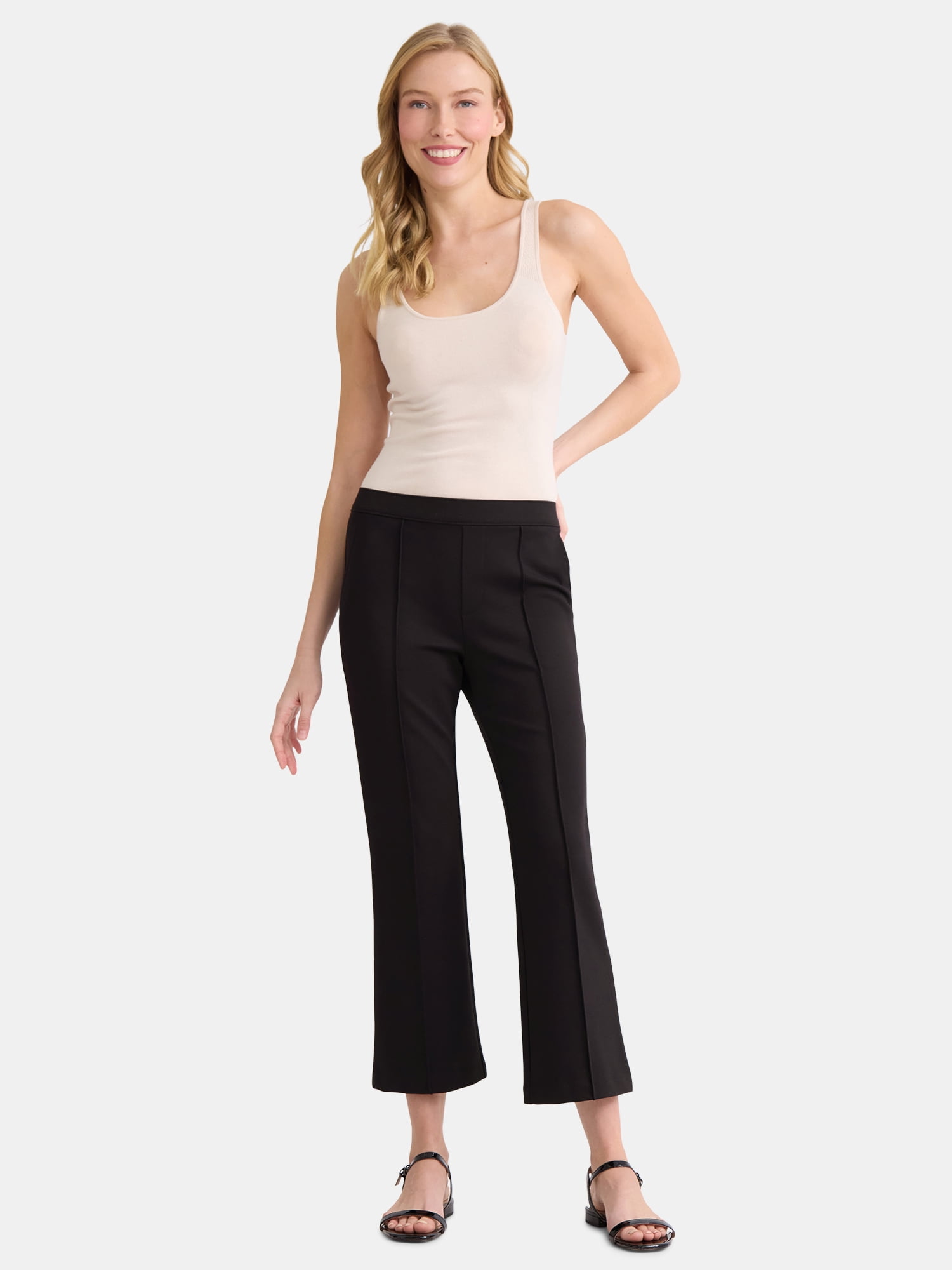 Time and Tru Women's Pull On Cropped Flare Pants, Sizes XS-XXXL