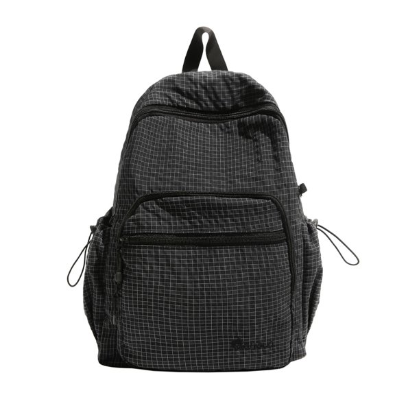 Plaid School Backpack, Heavy Duty School Bag with Drawstring Side Pockets, Multi-pocket Backpack for Travel College Work (Black)