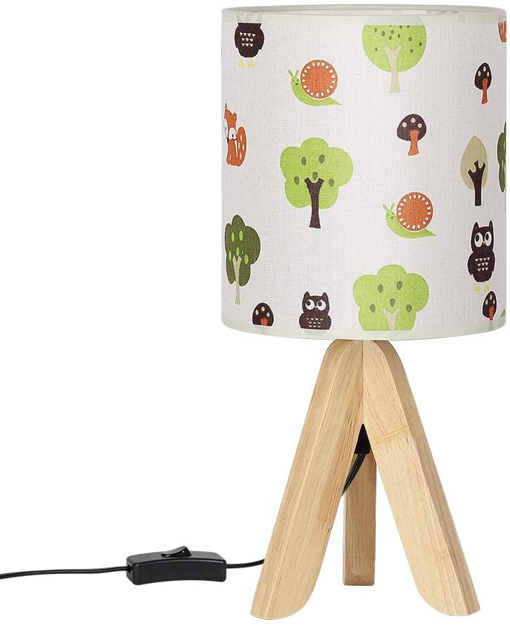 Tripod Table Lamp - Kids Nightstand Lamp with Fabric Cartoon Lampshade ...