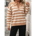 thumbnail image 2 of Women'S Striped Sweater Trendy V Neck Long Sleeve Knit Pullover Loose Jumper Tops Knitwear Khaki M, 2 of 7