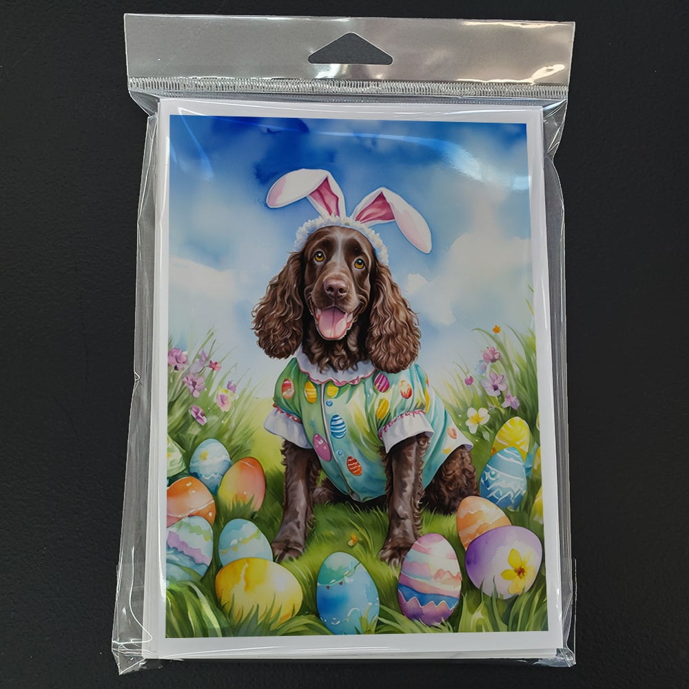American Water Spaniel Easter Egg Hunt Greeting Cards Pack of 8 7 in x 5 in
