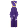 thumbnail image 1 of TTAO Tenue de Danse de Louange pour Femmes Robe Superposée Asymétrique Métallique avec Pantalon Tenue de Danse de Salon Violet TTG, 1 of 7