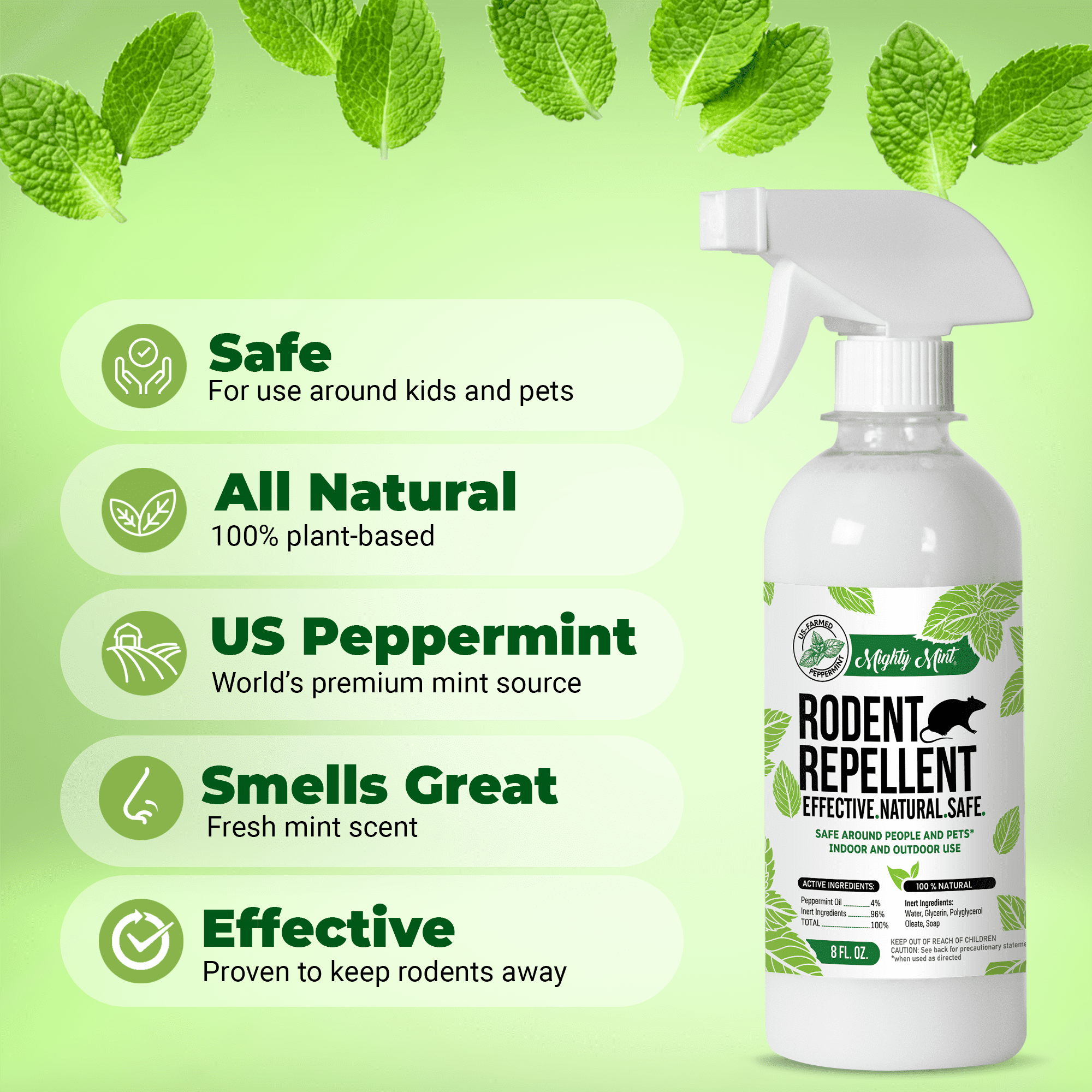 Mighty Mint 8oz Peppermint Oil Rodent Repellent Spray - 2 Pack
