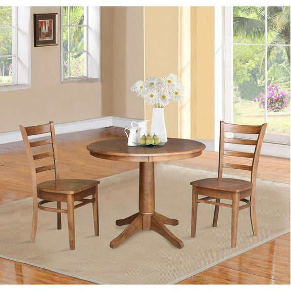 International Concepts 36" Round Top Pedestal Table with 2 Emily Chairs - 3 Piece Set