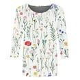 thumbnail image 4 of Womens Crew Neck 3/4 Sleeve Tops Basic Floral Print T-Shirts 2025 Summer Basic Tee Casual Tunic Top, 4 of 5
