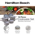 thumbnail image 2 of Hamilton Beach Cookware Set, 10-Pieces, Pots, Pans, and Glass Lids, Nonstick PFOA-Free, PTFE-Free Ceramic Interior, Heavy-Duty Aluminum Construction, Modern Matte Gray, Professional Tapered Shape, 2 of 7