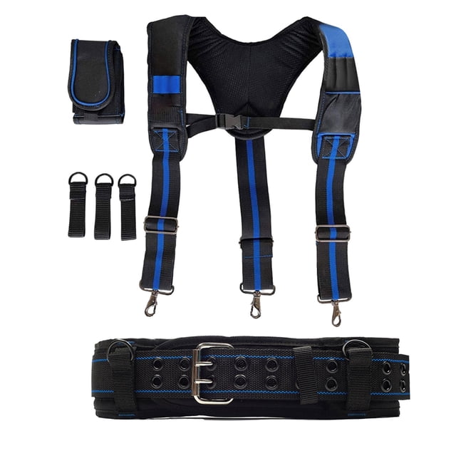 Heavy Work Tool Belt Suspenders Nail Pocket Set Adjustable Lumbar Support Multi Function Tooling Braces for Carpenter Electricia ,Adjustable