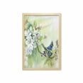 thumbnail image 1 of Flowers Wall Art with Frame, Watercolor Style Effect Birds of Spring on Tree Branch Illustration, Printed Fabric Poster for Bathroom Living Room, 23" x 35", Yellow and Reseda Green, by Ambesonne, 1 of 2