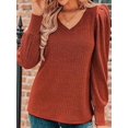thumbnail image 5 of Women Sweaters Puff Long Sleeve V Neck Shirts Casual Tunic Tops Orange L, 5 of 7