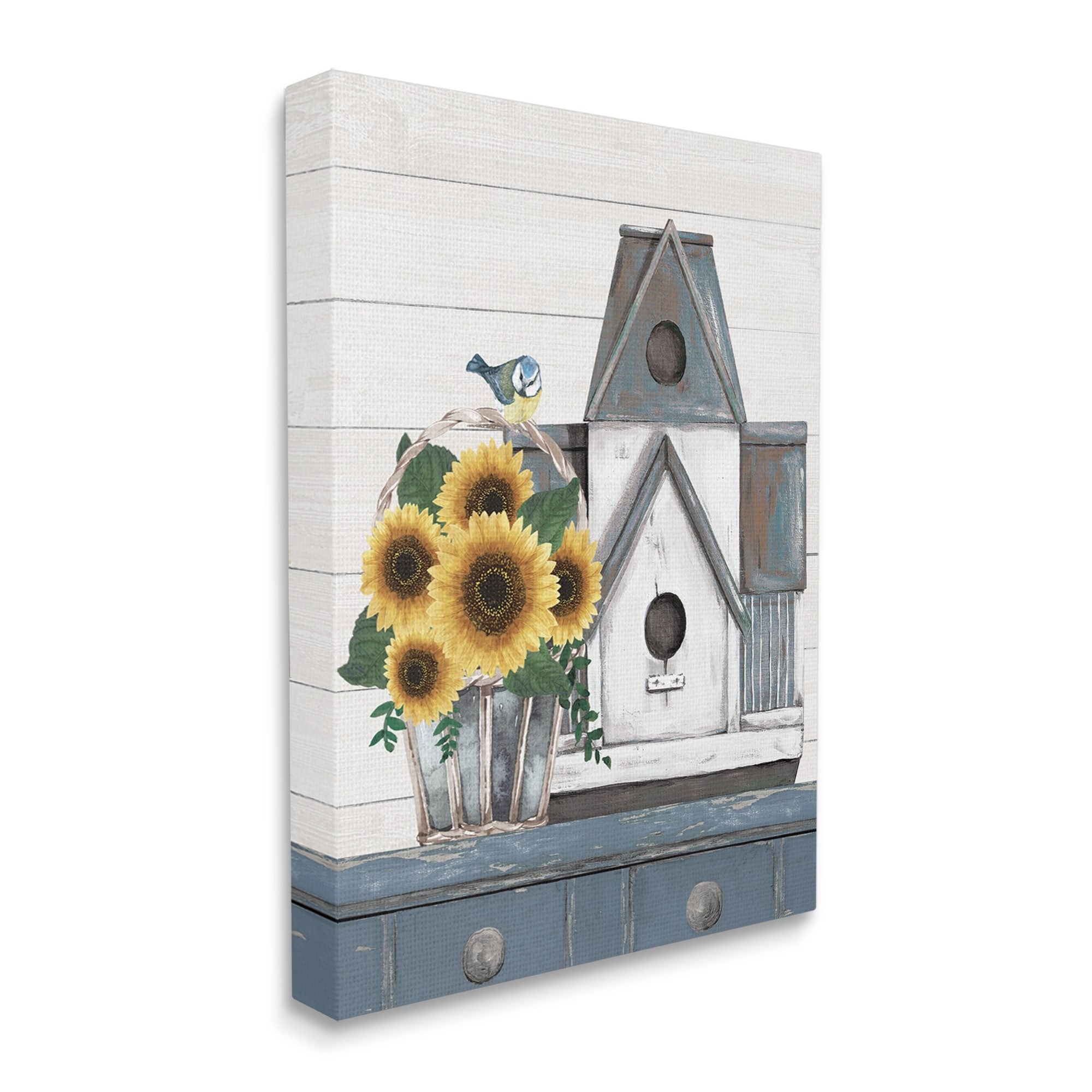 Country Counter Birdhouse Sunflower Traditional Still Life Novelty Graphic Art Gallery-Wrapped Canvas Print Wall Art