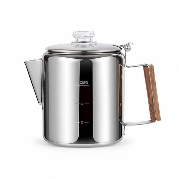 GUOOL Coffee Pot with Filter Stainless Steel Coffee Pot with Wooden Handle for Camping 6 Cup .5L