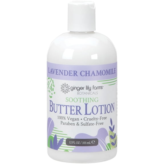 Ginger Lily Farms Botanicals Soothing Butter Lotion for Dry Skin, 100% Vegan & Cruelty-Free, Lavender Chamomile Scent, 12 Fl Oz