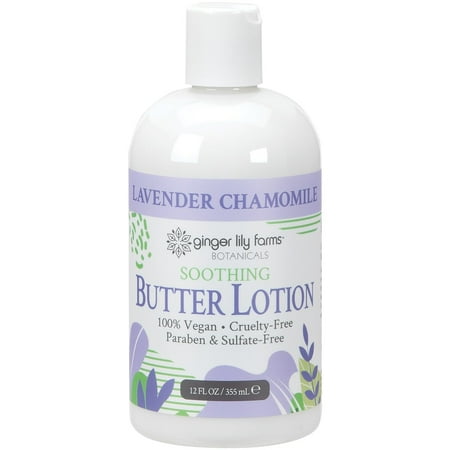 Ginger Lily Farms Botanicals Soothing Butter Lotion for Dry Skin, 100% Vegan & Cruelty-Free, Lavender Chamomile Scent, 12 Fl Oz