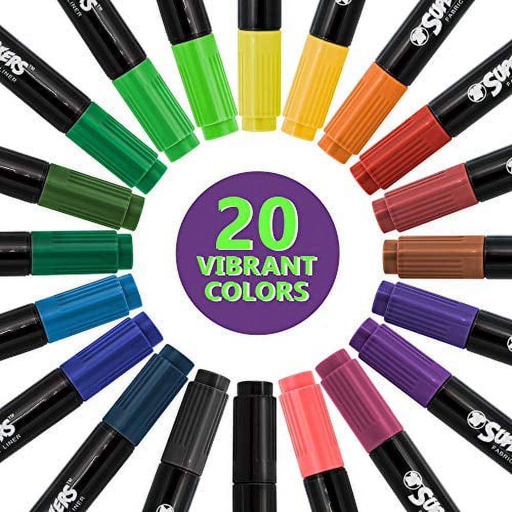 Threadart Fabric Markers, Set of 24, Permanent Dual-Tip Textile Marker,  Assorted Colors, Art Supplies for Coloring T-Shirts, Jeans, Jackets, and  Backpacks 