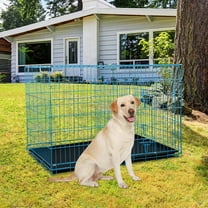 NiamVelo Dog Cage Dog Crate 36'' Extra Large Dog Crate Kennel for Large Dogs, Folding Metal Dog Crate W/Divider & Tray Double Doors , Blue