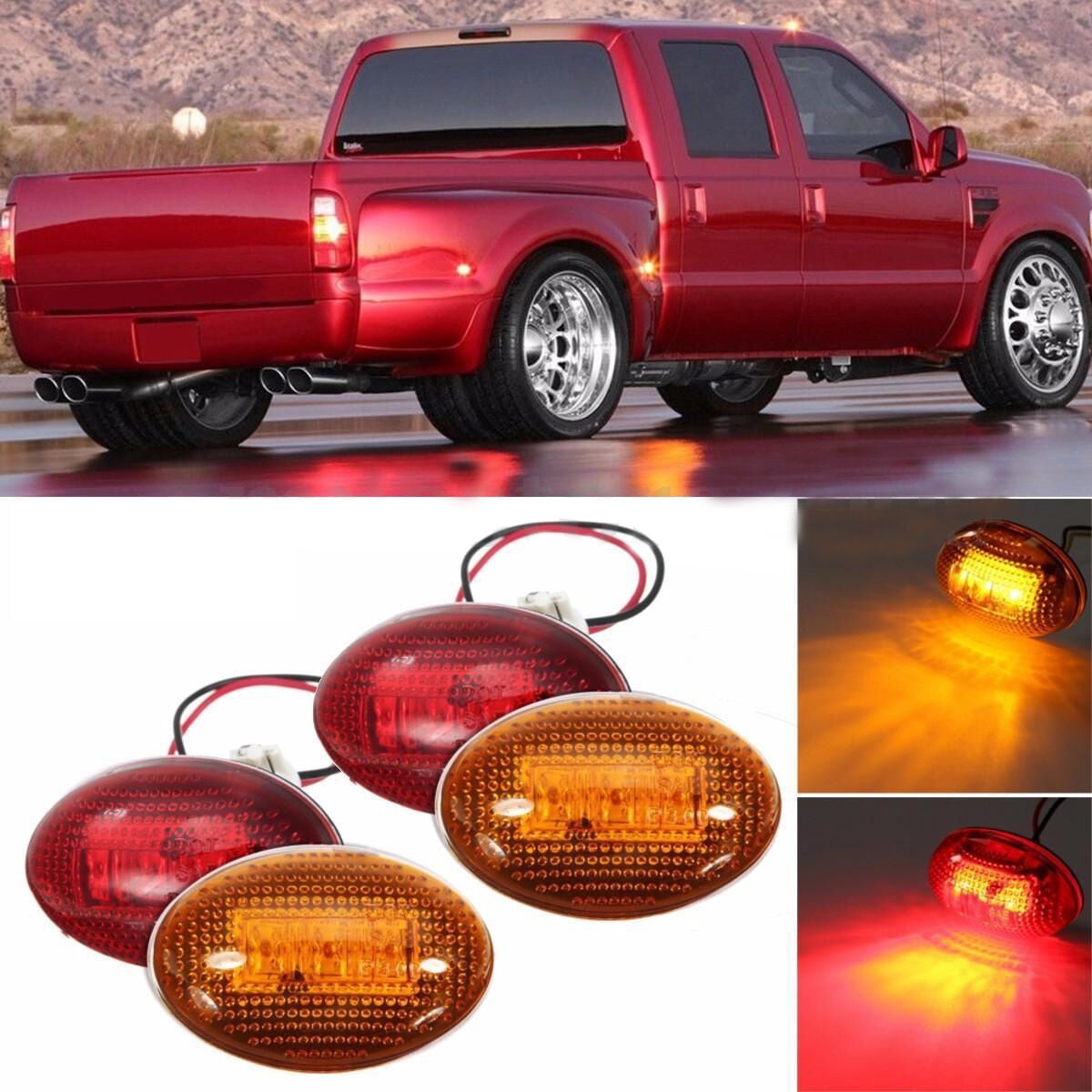 Pcs Led Dually Bed Fender Side Marker Lights Amber Red For Ford My