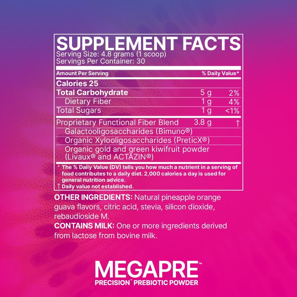 Microbiome Labs MegaPre Prebiotic Fiber Powder for Women, Men & Kids - Pineapple Orange Guava Prebiotic Fiber Supplement Powder with Clinically Tested Oligosaccharides for Microbial Support 5.5 Oz