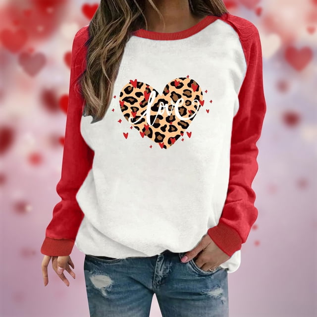 Juebong Chandail en Molleton Amour Chandail Amour Cadeau de la Saint-Valentin pour Elle Idée Cadeau Amour pour Femmes Chandail en Molleton Saint-Valentin Printemps Haut Amour, Chemises Rouges pour Femmes, G
