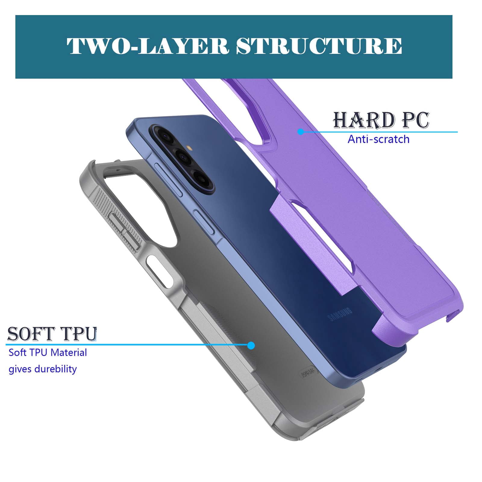 NJJEX Samsung Galaxy A17 5G Case,Sturdy Phone Case for Samsung A17 5G, Shockproof Protection Heavy Duty Armor Hard Plastic & Rubber Rugged Bumper 2-in-1 Case Cover-Purple