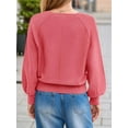 thumbnail image 4 of Women'S Button Crew Neck Sweater Fall Long Sleeve Henley Shirts Trendy Loose Knit Pullover Tops Red L, 4 of 8