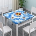 thumbnail image 3 of Blue Tie Dye Pattern Square Fitted Tablecloth with Elastic Edge,Square Table Cover,Washable Elastic Table Cover for Home Kitchen Party Decor 34"x34", 3 of 6
