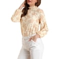 thumbnail image 4 of MODA NOVA Junior's Lace Long Sleeve Tops Ruffle Neck Elegant Floral Blouses Beige 2XL, 4 of 5