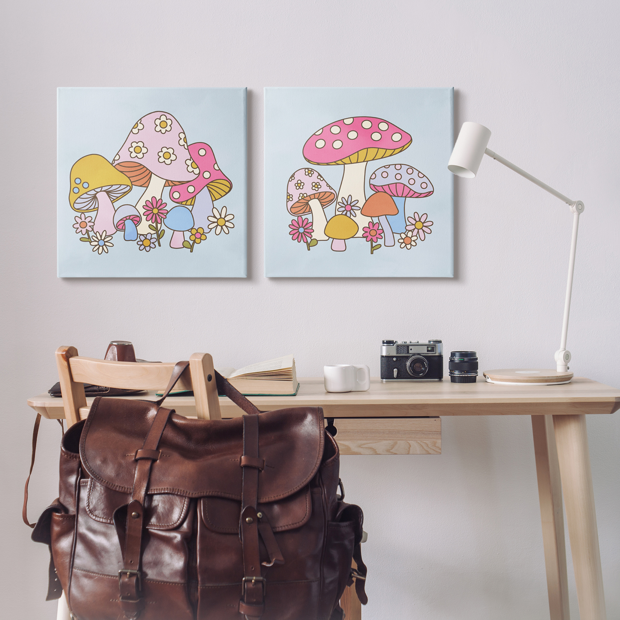 Stupell Industries Groovy Floral Mushrooms Botanical & Floral Painting Gallery Wrapped Canvas Art Print Wall Art, 24 x 24, Set of 2