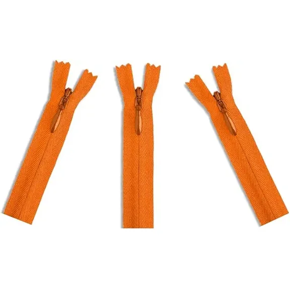 Invisible (Conceal) YKK Zippers - Perfect for Clothes, Crafts & Sewing Projects - Color: Orange #849 - Made in The United States (3 Zippers Per Pack) (7" Inches)