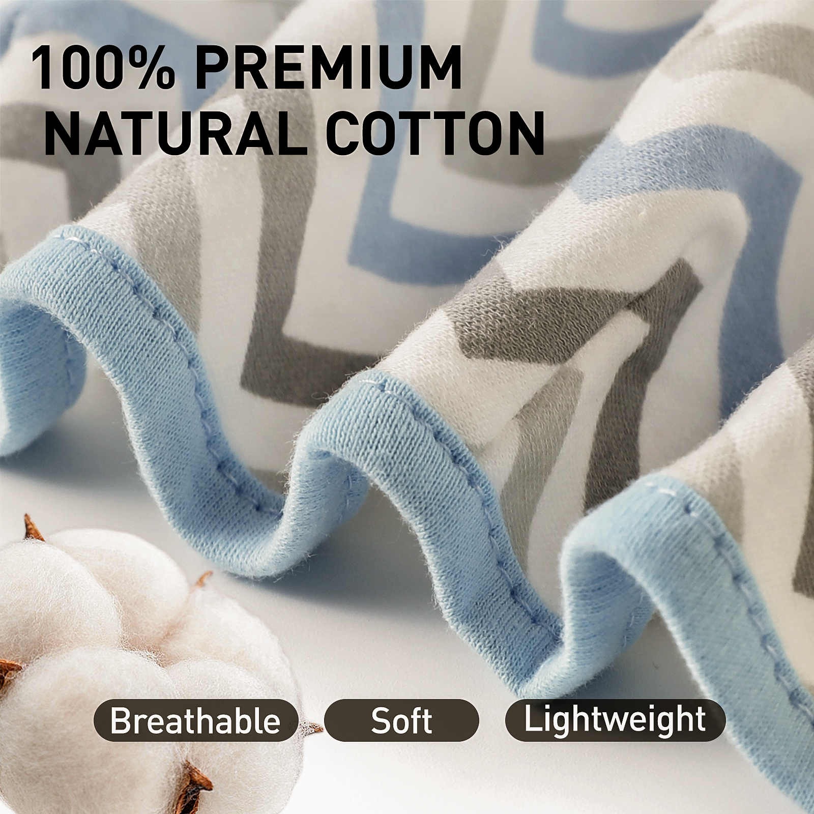 Gllquen Baby Organic Cotton Swaddle 3-Pack, Blue photo 8