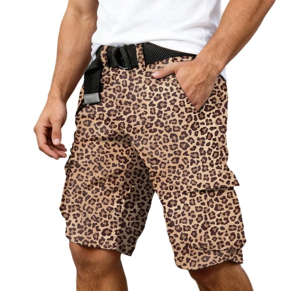 CONZONE Mens Cargo Shorts Leopard Y2K Straight Leg Bermuda Cargo Shorts for Men Lightweight Relaxed Fit Streetwear Outdoor Shorts With Pockets