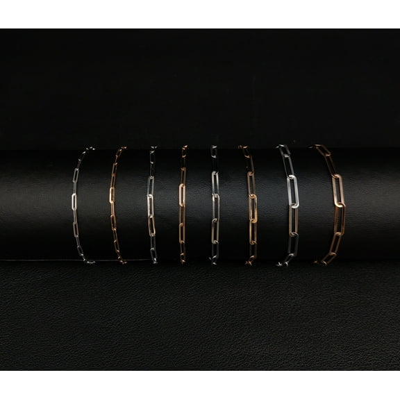 Real 14k Solid Gold Paperclip Chain Bracelet 2.2MM - 3.8MM, 14k Rose and White Gold Women Bracelet,Fancy Gold Bracelet,14k Gold Paperclips (Width:2.2MM ( WHITE); Bracelet length:7;)