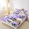 thumbnail image 4 of Homewish Fashion Cow Print Queen Sheet Sets, Rustic Farmhouse Animal Flat Sheet, Dreamy Purple Patchwork Queen Fitted Sheet, Breathable Home Decor, 4-Piece, 4 of 7