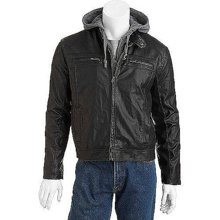 Big Men's Pleather Jacket with Removable Hood