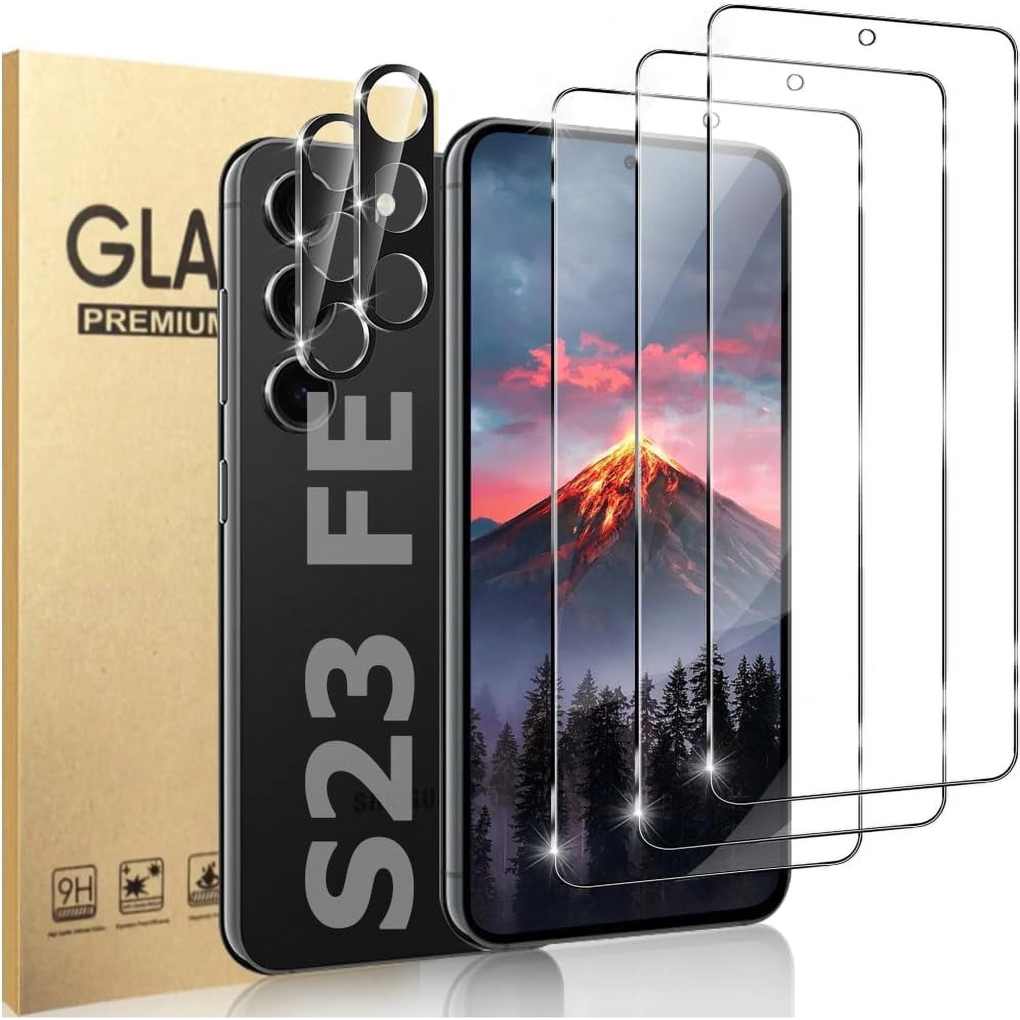 [3+2 Pack] Galaxy S23 FE Screen Protector, 9H Tempered Glass, Ultrasonic Fingerprint Support, 3D Curved,HD Clear Scratch Resistant for Samsung Galaxy S23 FE 5G Glass Screen Protector(6.4 Inch)