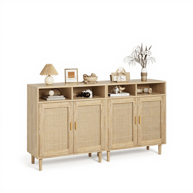 Garvee Buffet de 31,4 Po L avec Rangement, Armoire de Rangement avec 2 Portes Décoratives en Rotin, Tablette, Lot de 2