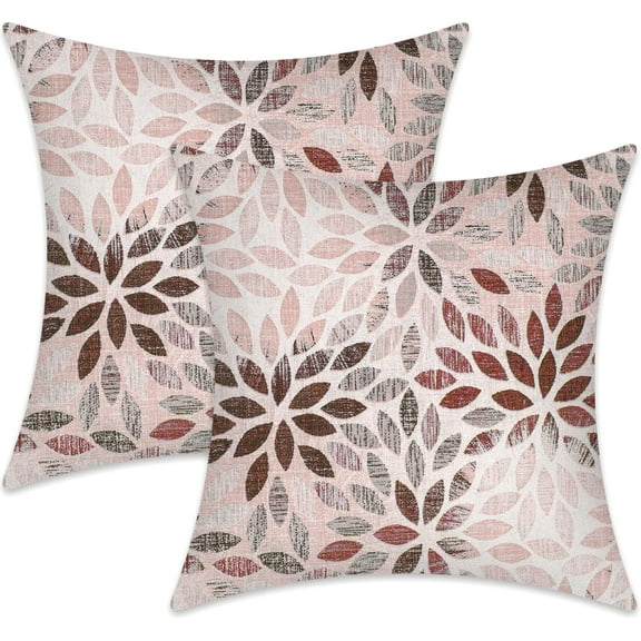 Dahlia Pillow Covers 18x18 Inch Set of 2 Summer Rust Geometric Flower Outdoor Decorative Throw Pillows Farmhouse Rust Red Pillow Case Linen Square Cushion Cover for Home Sofa Living Room