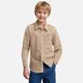 thumbnail image 2 of Ccpelsie Boys Dress Shirt Long Sleeve Oxford Button Down Solid Color for Uniform Holidays and Special Celebrations(A-Khaki,7-8 Years), 2 of 9
