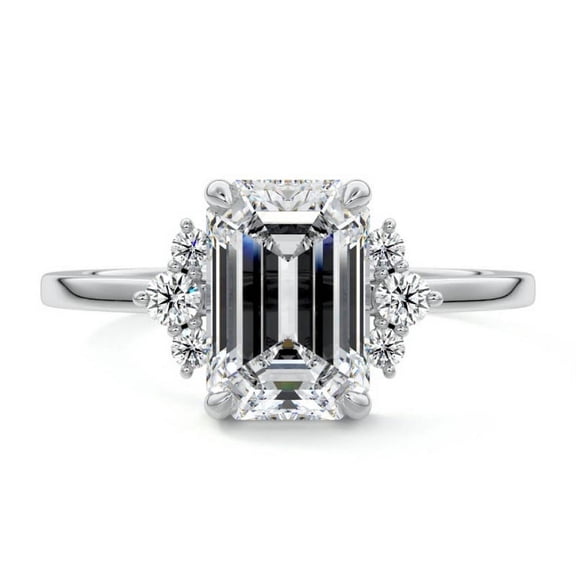 Golden jewel Stamped 14K White Gold Plated Anniversary Ring - Engagement Ring for Wedding Gift - Emerald Cut 1.8 Ct Lab Created Diamond Women's Wedding Ring - Forever Diamond Ring - Diamond Jewelry