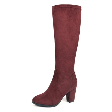 

Dream Pairs Women Suede/Pu Classic Chunky Heel Platform Knee High And Up Boots Midleg Burgundy Size 8.5