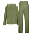 thumbnail image 7 of Efsteb Womens Two Piece Sets Ribbed Knit Outfits Long Sleeves Zipper Hooded Coats Wide Leg Pants Outfits Tracksuit Fall Winter Clothe (Green,M), 7 of 7
