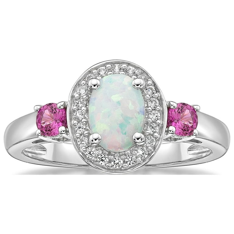 Sterling Silver Created Oval Opal Heart Design Ring Sterling Silver Created Oval Opal Heart Design Ring
