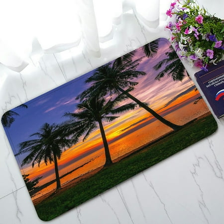 PHFZK Ocean Doormat, Sunset Tropical Beach Palm Tree Doormat Outdoors/Indoor Doormat Home Floor Mats Rugs Size 30x18 inches