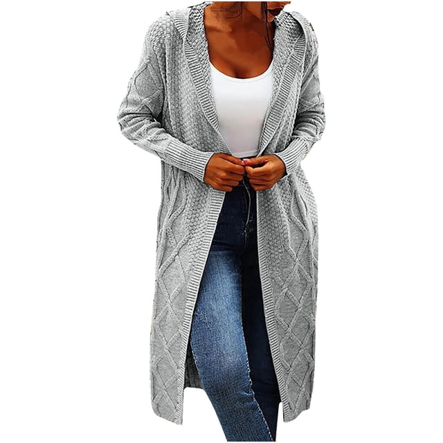 QUYUON Longs Cardigans pour Femmes Grande Taille Rabais Manches Longues Cardigans Grande Taille pour Femmes 4x-5x Polyester Cardigan+cardigans pour Femmes Veste Style Q-5380 Chandail Tricoté d'Hiver Manteau Gris 3TG