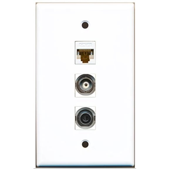 RiteAV - 1 Port 3.5mm and 1 Port BNC and 1 Port Cat6 Ethernet White Wall Plate
