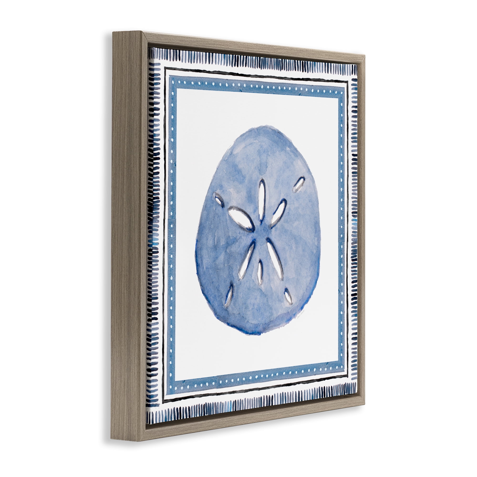 Stupell Industries Blue Bordered Sand Dollar Brown Framed Floater Canvas Wall Art, design by Lanie Loreth