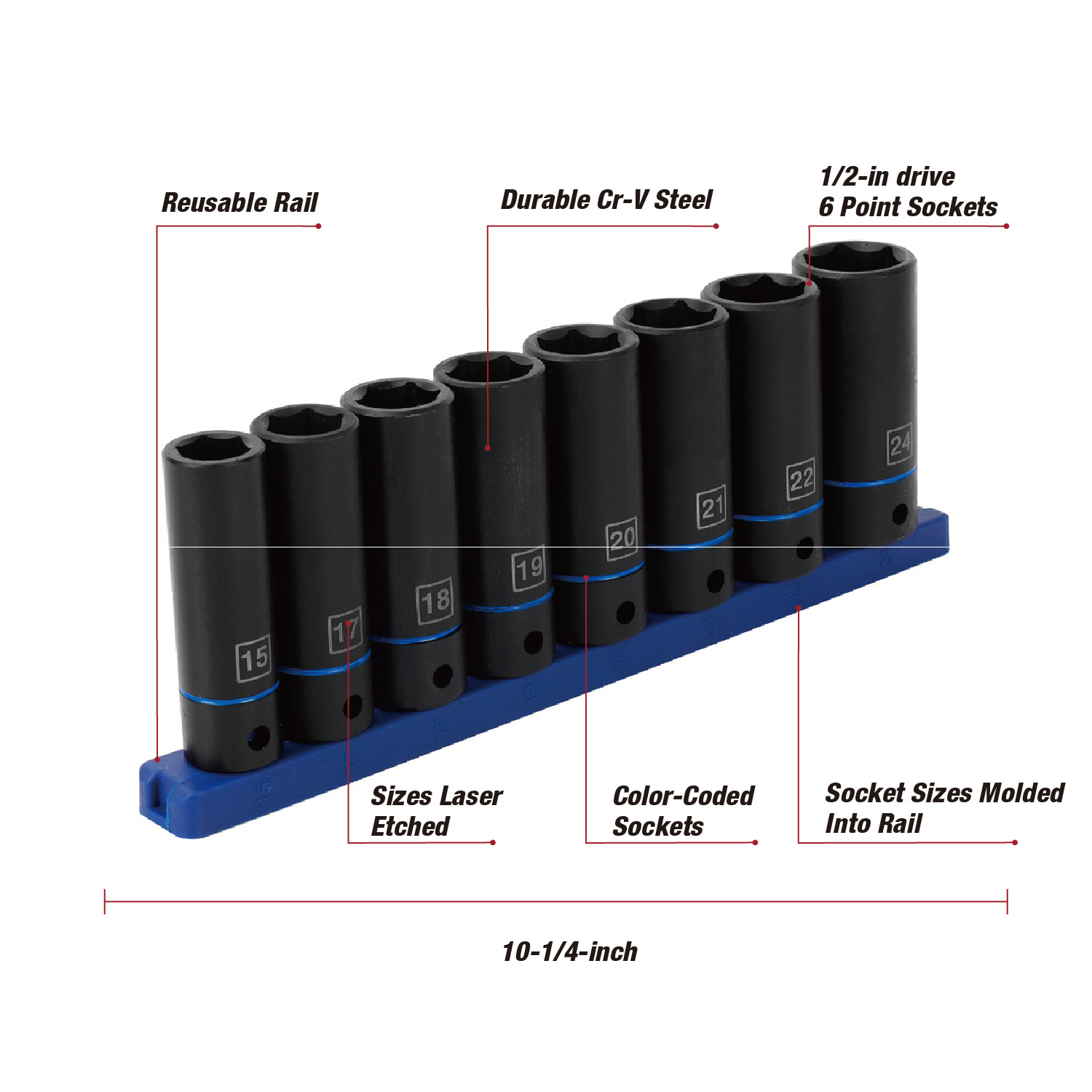 Hyper Tough 9-Piece 1/2 in Drive Deep Metric Impact Socket Set photo 3